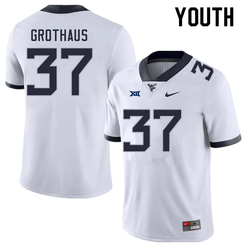 Youth #37 Parker Grothaus West Virginia Mountaineers College Football Jerseys Sale-White - Click Image to Close